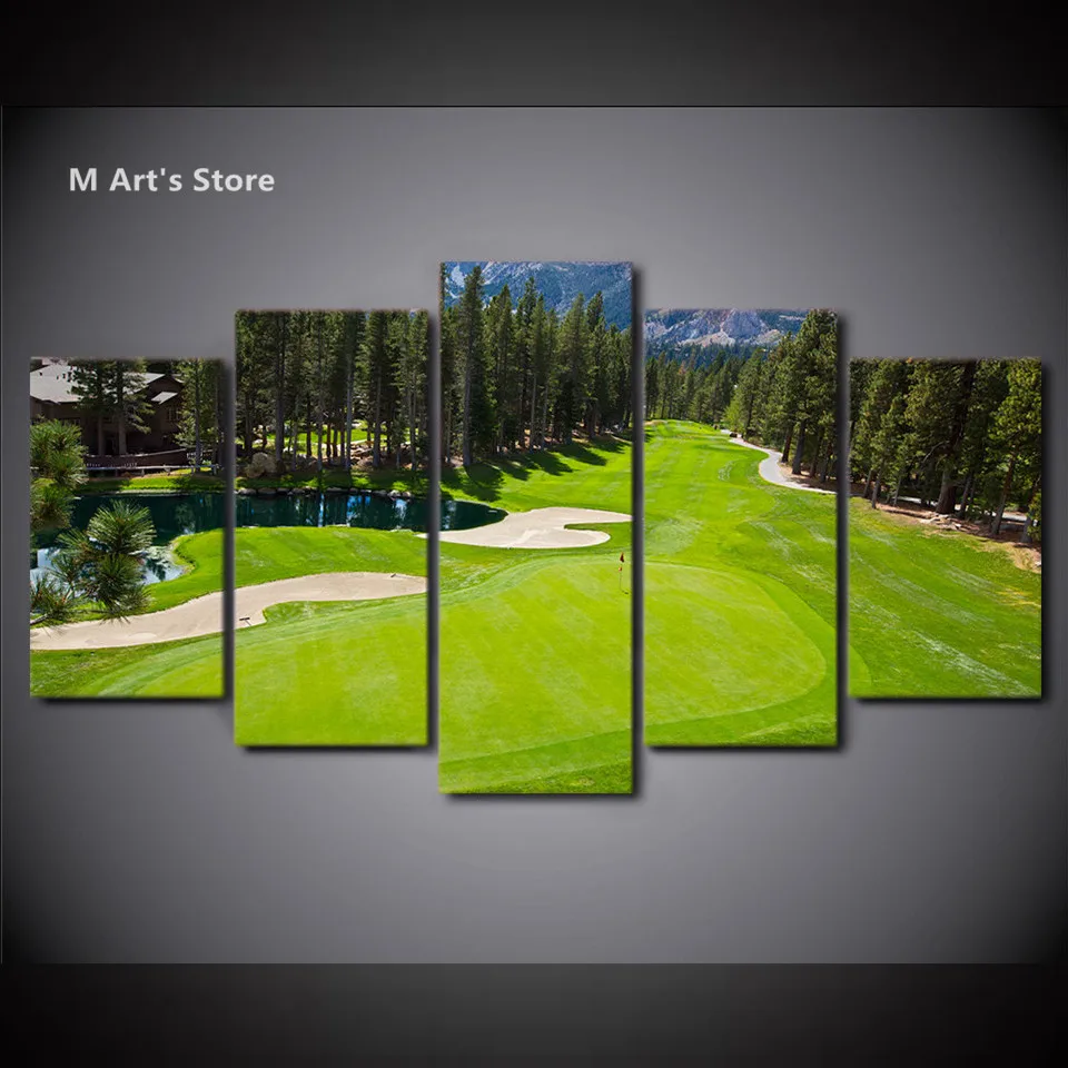 5 Sztuka Płótno Pole Golfowe Malowanie Zielony Land Zdjęcia Wall Art Canvas Malarstwo Ścienne Home Decor Plakat Na Ścianie Grafiki