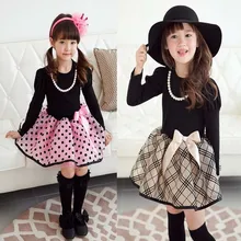 2016 new arrival Christmas Baby Girls Princess long sleeve Polka Dot Plaid Party Fancy Dress girl