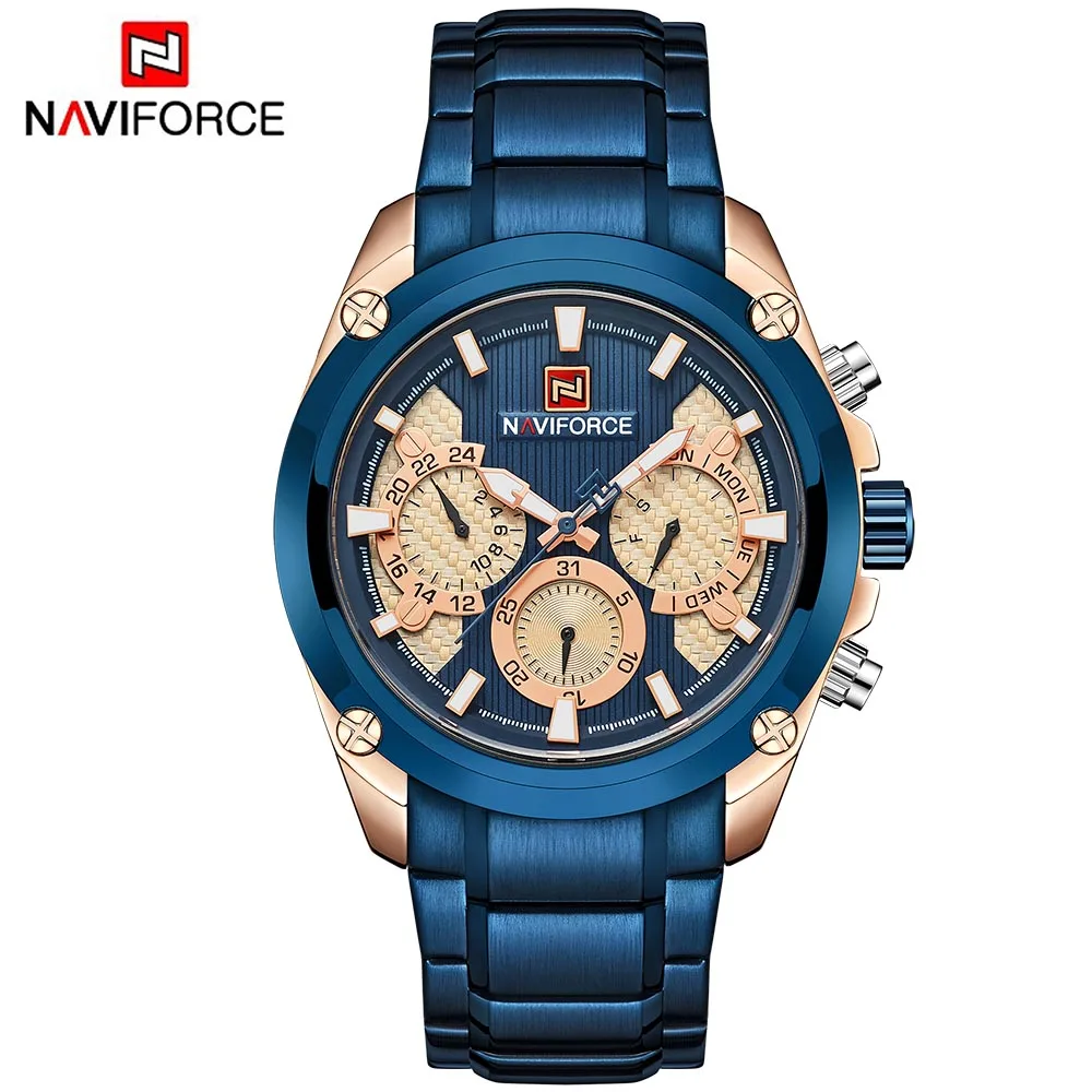 Часы NAVIFORCE Мужские кварцевые брендовые роскошные стальные повседневные