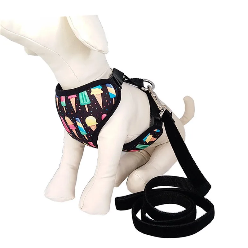neoprene REVERSIBLE DOG HARNESS - cute harness for dachshunds with ice cream print. wiener dog harness with leash
