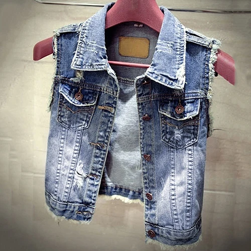 

Women's Fashion Casual Lapel Jeans Vest Short Style Denim Waistcoat Outerwear
