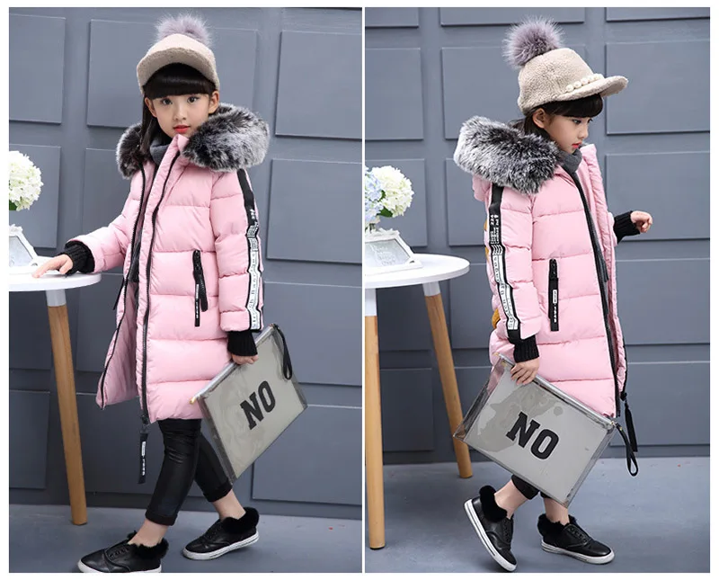 2018 Faux Fur Hood Jacket for Girls Children Snow Wear Parka Thick Cotton-Padded Winter Jacket for Children Christma Winter Coat (10)