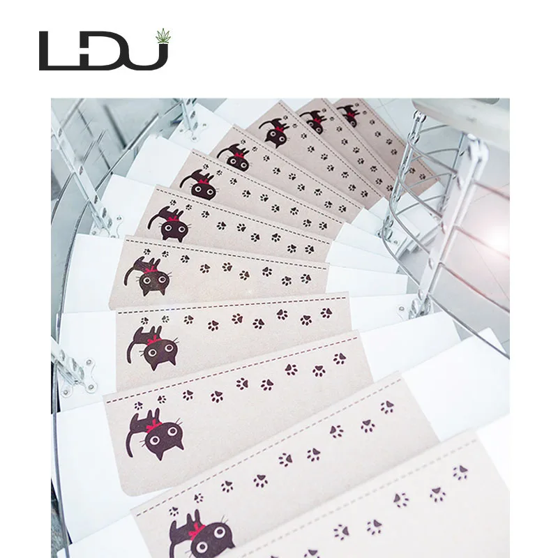 RULDGEE Cat Pattern Self-adhesive Non-slip Home Stair Polyester PVC Cat Carpet for Living Room Stair Mat Protector Rug RULDGEE Cat Pattern Self-adhesive Non-slip Home Stair Polyester PVC Cat Carpet for Living Room Stair Mat Protector Rug