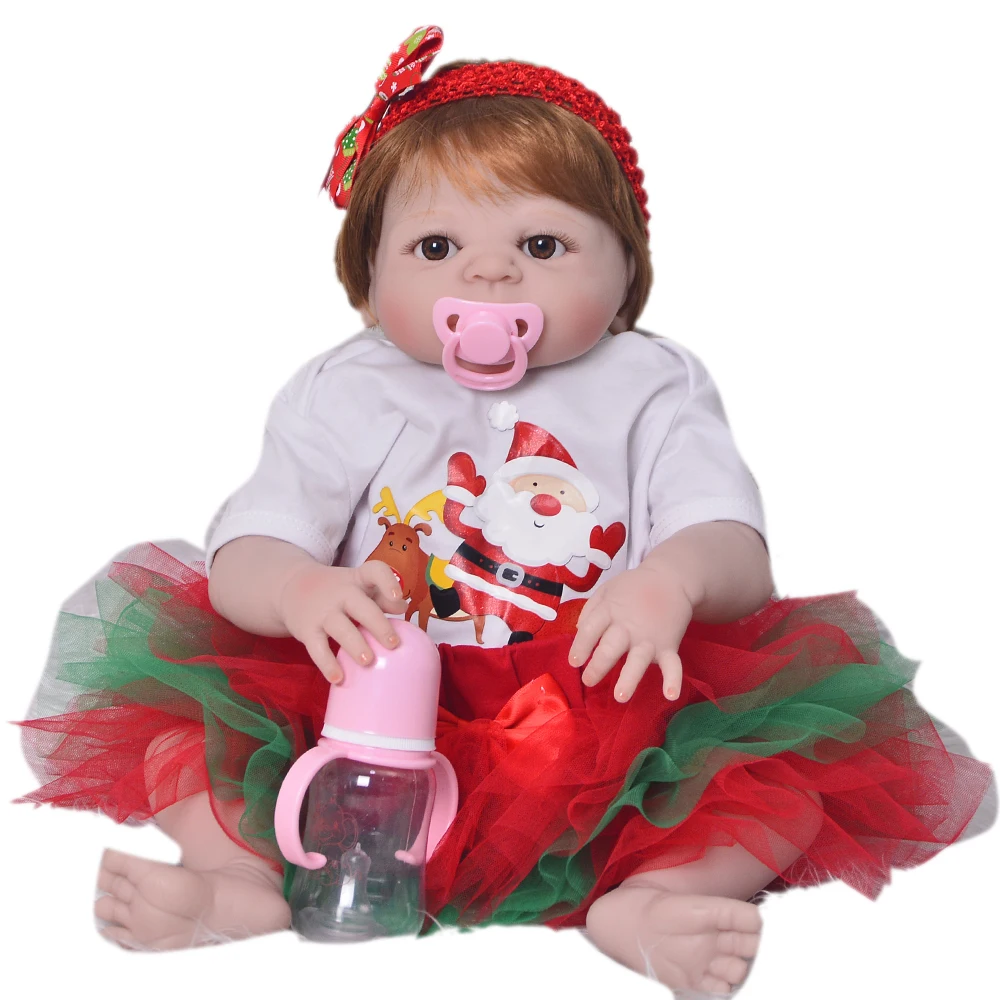 55cm White skinSilicone Reborn Girl Baby Doll Toys Sweetly Newborn Princess Toddler Babies Doll Birthday Gift Child Bathe Toy