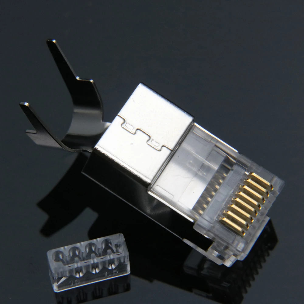 xintylink rj45 connector cat7 cat6a male network connector gilded rj45 plug terminal 8P8C metal shielded for stp network cable 