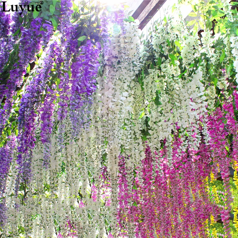 Wisteria Artificial Flowers High Quality Home Decoration Fake Flowers Leaves 12pcs/lot fleur artificielle sztuczne kwiaty