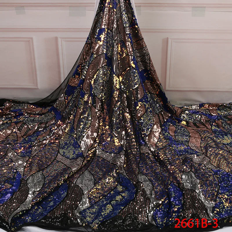 

New Arrival African Tulle Lace Fabrics with Sequins 5Yards Sequins Lace Fabric for Women Wedding Party Evening Dress APW2661B-3