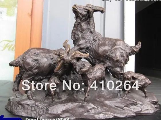 

[Nice Discount ] fast Shipping 11"Chinese Pure Bronze kindly Five Goat Sheep Statue