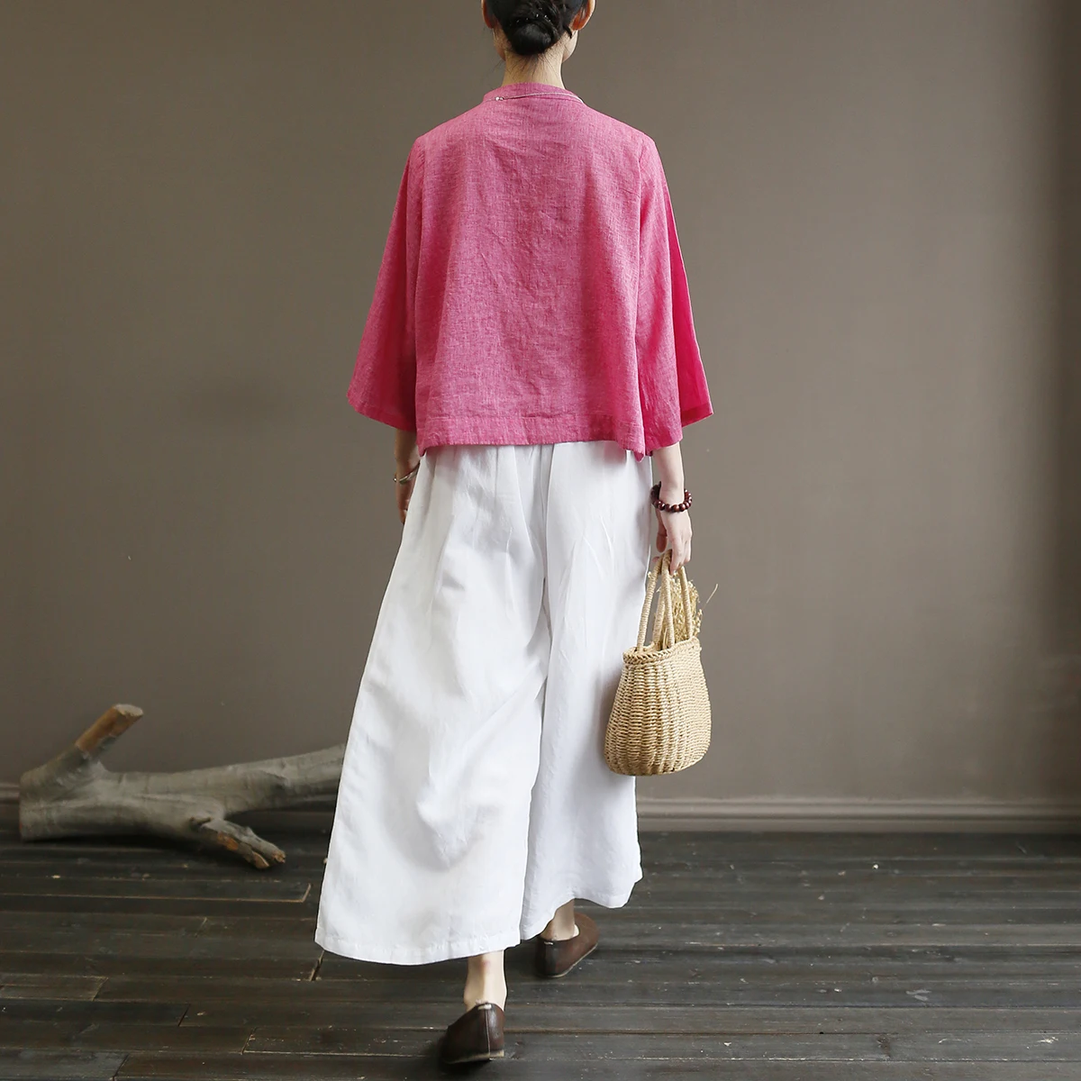 Women Short Loose Chinese Style Blouse Ladies Cotton Linen Vintage Summer Three Quarter Sleeve Retro Shirt Tops Female 2019 4