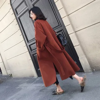 

winter woman coats 2019 winter new wool woolen coat long cashmere solid color straight large size woolen coat