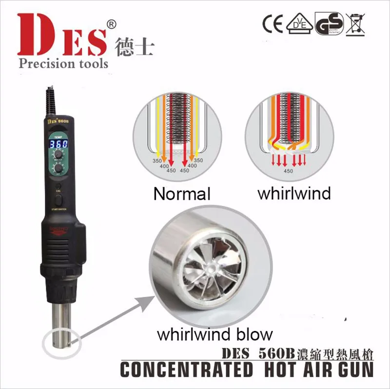 Немецкий известный бренд DES DES-560B цифровой фена паяльная Тепловая пушка 80-600C 560 Вт