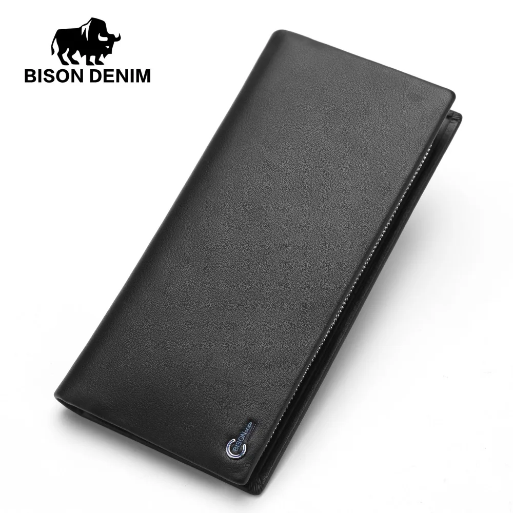 

BISON DENIM luxury men wallets genuine leather long business casual men clutch purse zipper card holder phone wallet
