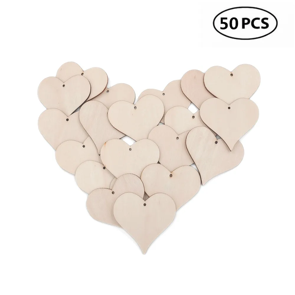 

50PCS 40mm Heart Shaped Wooden Discs Wood Tags with Holes for Birthday Board Calendar DIY Crafts Wedding Christmas Decor