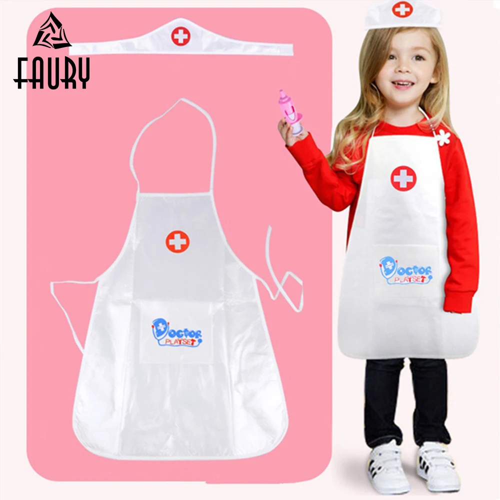 

Girls Children Cosplay White Nurse Uniform Kids Pretend Play Doctor Nurse Clothing Hospital School Fancy Dress Costume Hat+Apron
