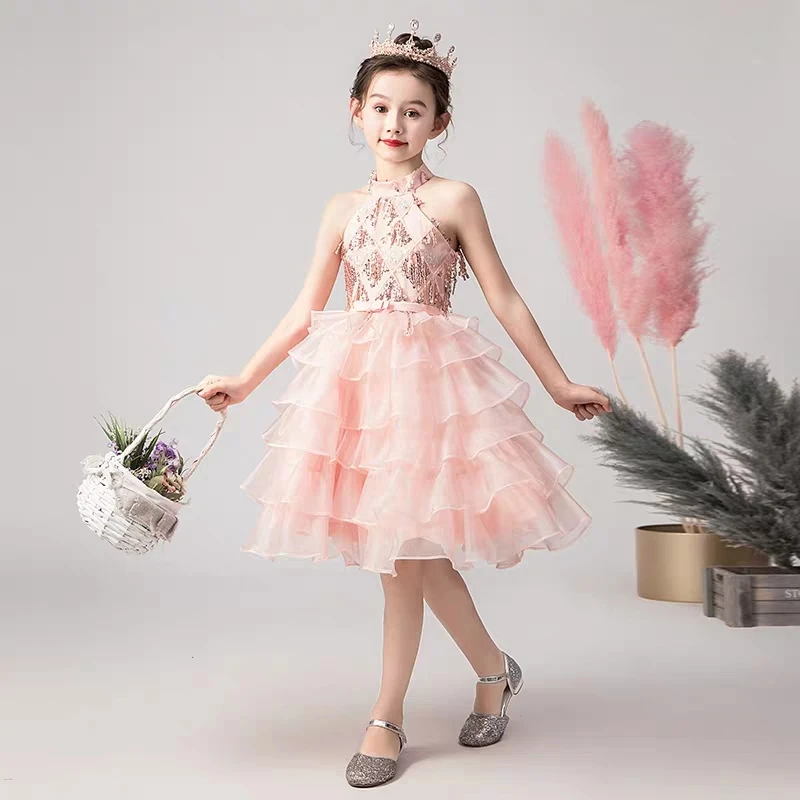 

Baby Infant 3~14years Pink Color Birthday Wedding Party Cake-Layers Skirt Dress Summer Sleeveless Girls Kids Host Tutu Dress