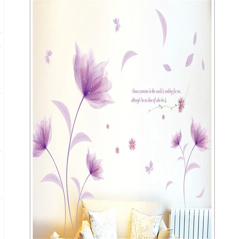 Us 4 27 20 Off Brand New Diy Romantic Purple Flowers Removable Wall Sticker Paper Art Mural Decal Bedroom Room Decor Home Decoration Vinyl In Wall