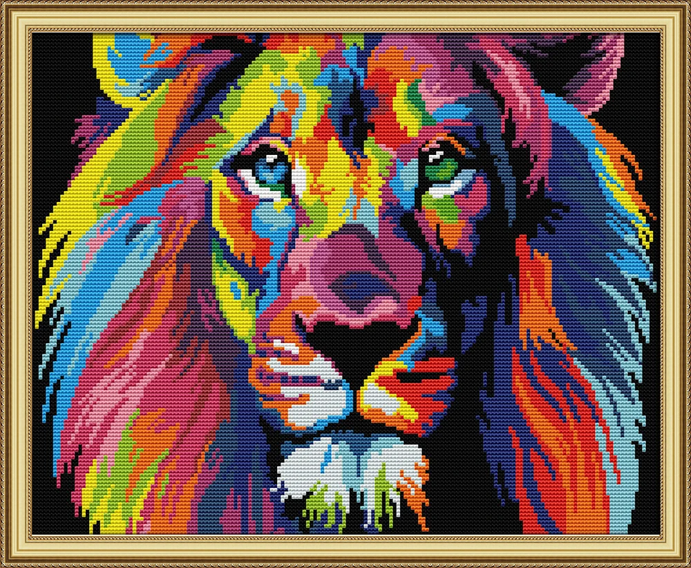Coloured lion cross stitch kit aida 14ct 11ct count print canvas stitches embroidery DIY handmade | Дом и сад