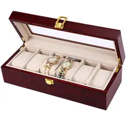 Высокое качество 6 Сетка Слоты роскошные деревянные часы Дисплей случае Часы box элегантные украшения хранения организованной Caixa Para Relogio