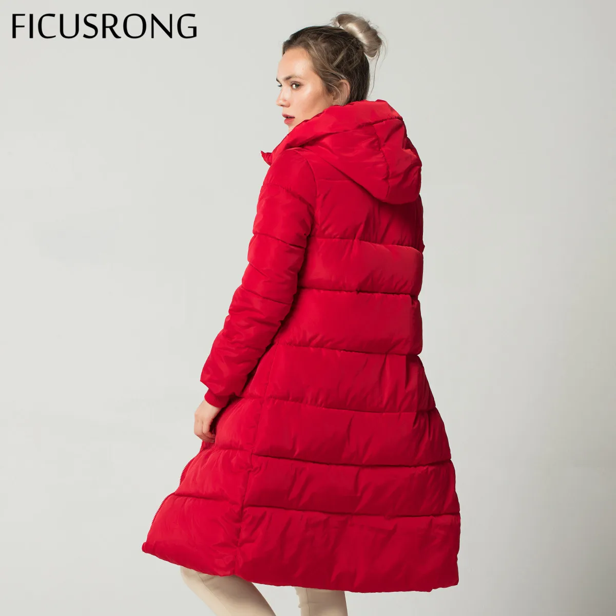 Fashion Winter Jacket Women Thick Warm Female Down Jacket Cotton Coat Down Parkas Long Women Hooded Coat 2018 New FICUSRONG