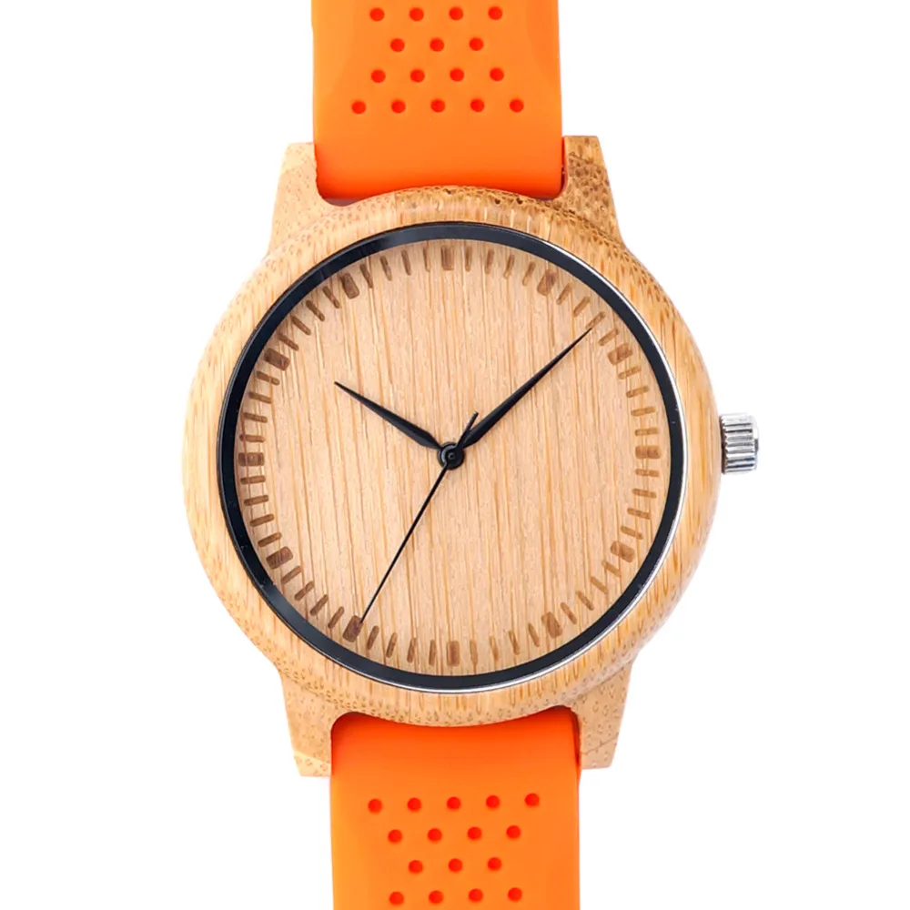 BOBO BIRD V-B07 New Fashion Mens Quartz Analog Wooden Watch Casual Top Quality with Colorful Silicon Band