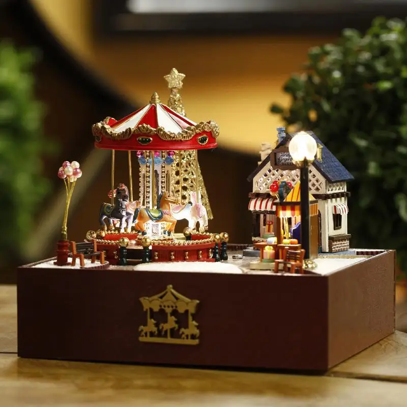 

Home Decoration Crafts DIY Doll House Wooden Doll Houses Miniature DIY dollhouse Furniture Kit LED Lights Gift Merry-go-round