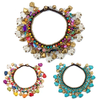 

AMOURJOUX Handmade Multilayer 3 Colors Braid Elephant Heart Fish Anklet For Women Ankle Bracelet on the Leg Female Foot Jewelry