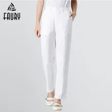 Летняя обувь белого цвета для медсестер, рабочие брюки Для женщин врачи рабочая одежда для больниц брюки Узкие с эластичным поясом брюки униформа