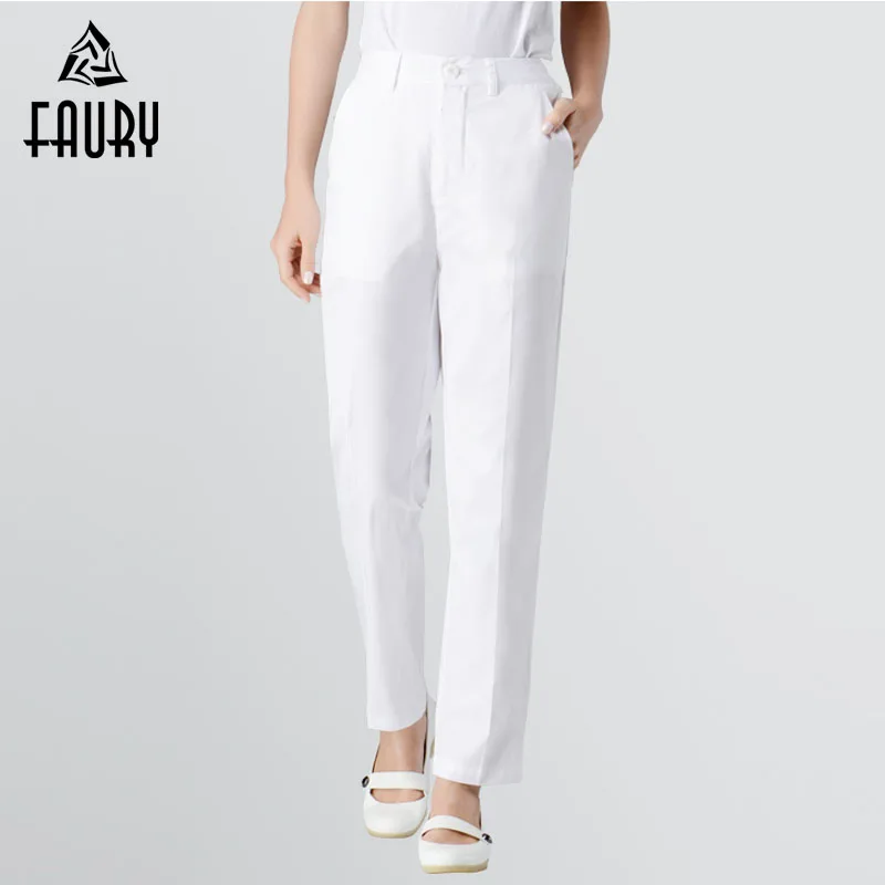 Summer Nurse White Work Pants Women Doctors Hospital Workwear Trousers