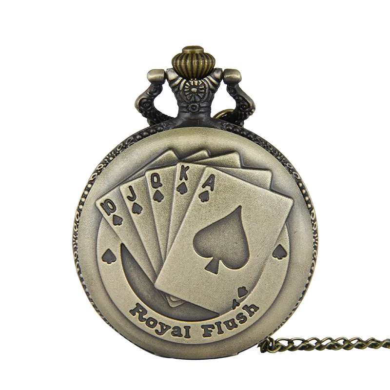 

New Poker Pocket Watch Student Antique European and American Fashion Large Commemorative Pocket Watch with Necklace
