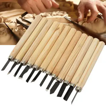 

12Pcs Wood Carving Hand Chisel Knife Woodworkers for Woodcut Working Clay Wax Arts Craft Cutter Woodworking Hand Tools Set KY#