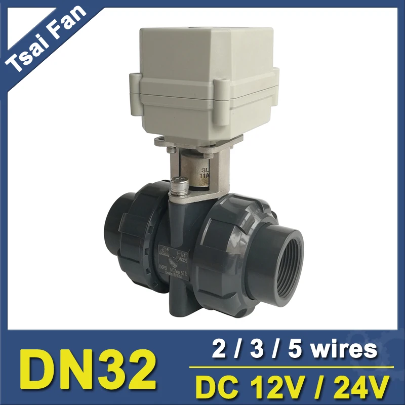 

TF32-P2-C 2 Way DN32 PVC Electric Motorized Valve BSP/NPT 11/4'' DC12V 3 Wires 10NM Actuator Valve On/Off 15 Sec Metal Gear CE