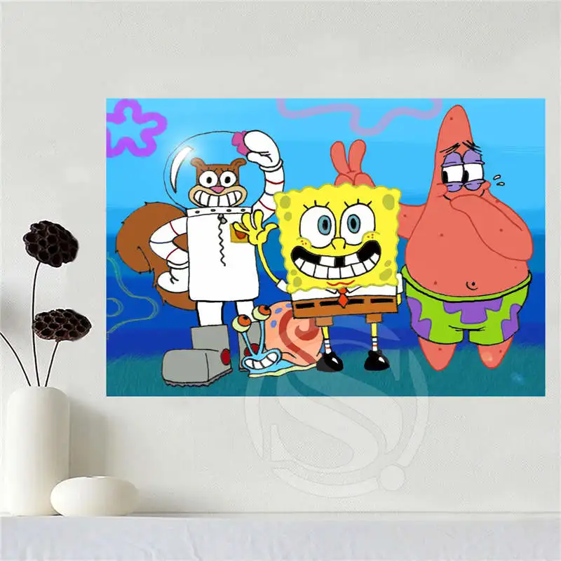 

Custom canvas spongebob poster home decoration cloth fabric wall poster print Silk Fabric Print Free Shipping SQ0619-et36r75
