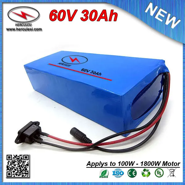 Perfect PVC Cased 1800W Electric Bike Battery 60V 30Ah Lithium ion Battery Pack with 30A BMS 2.5Ah 18650 cell + Charger FREE SHIPPING 4