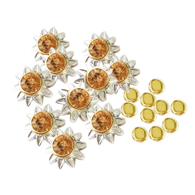10 Sets Rhinestone Flower Rivets Stud Rapid Rivets for Leather Craft