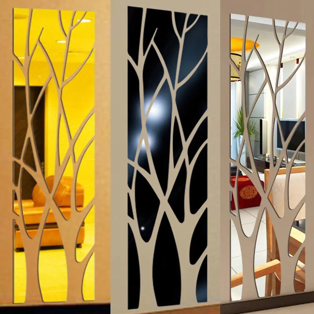 Modern Mirror Style Removable Decal Tree Art Mural Wall Stickers Home