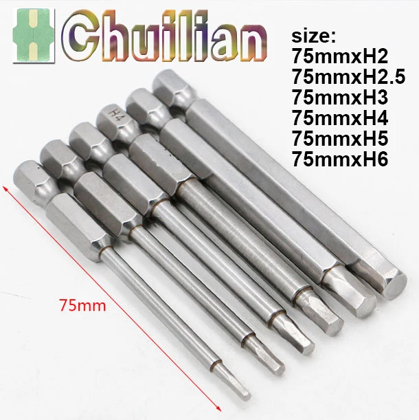 1Ps H2 H12 75mm long Torx Screwdriver Bits Set 1/4" Hex Shank