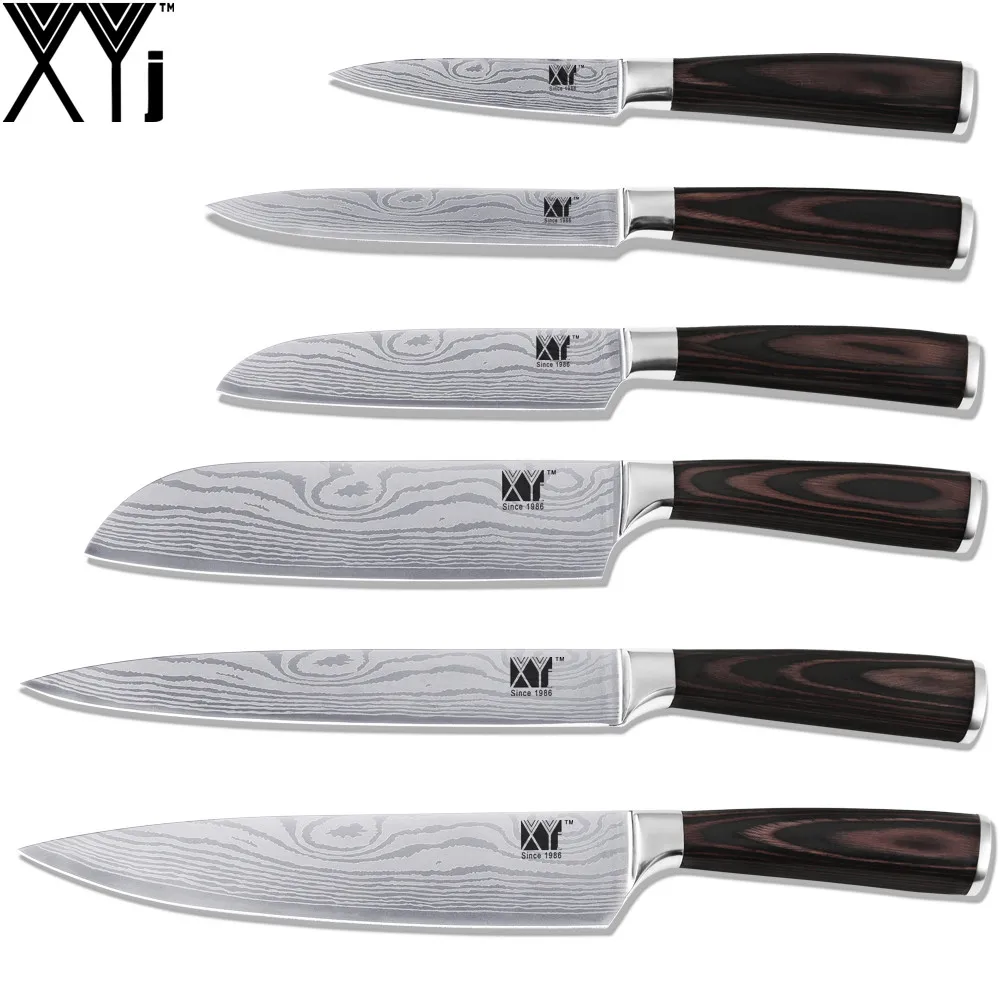 Buy 6 Piece Set High Quality Stainless Steel Knife Color Wood Handle Flowing