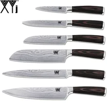 6 Piece Set High Quality Stainless Steel font b Knife b font Color Wood Handle Flowing