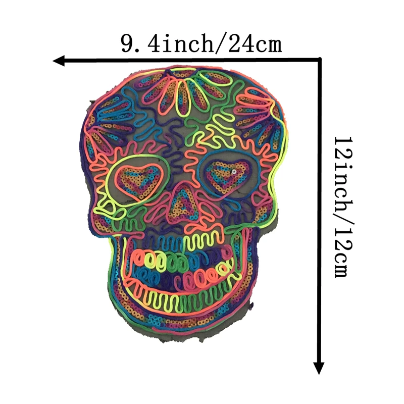 Большая веревка вышивка череп голова пришить патчи для одежды DIY декоративные наклейки Красочные Скелет блестками патч аппликация