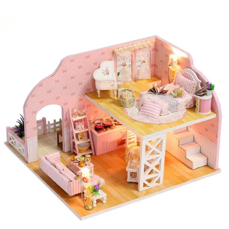 

Diy Doll House with furniture toys for children miniature Dollhouse wooden casa dolls Houses Birthday Christmas Gifts