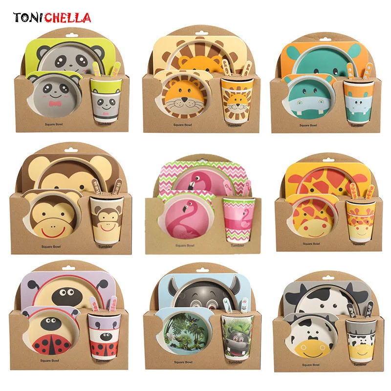 5pcs/sets Baby Dish Tableware Set Natural Bamboo Fiber Bowl With Cup Spoon Plate Fork Feeding Dishes for Kids Utensils T0377 5pcs/sets Baby Dish Tableware Set Natural Bamboo Fiber Bowl With Cup Spoon Plate Fork Feeding Dishes for Kids Utensils T0377