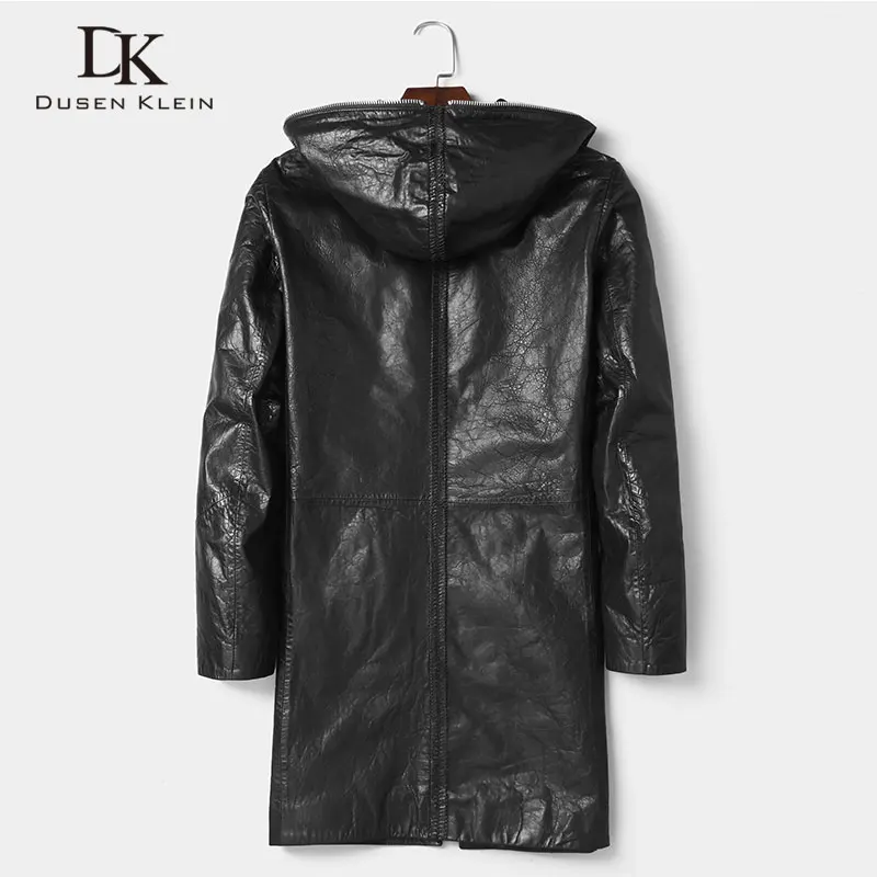 Мужская куртка из натуральной кожи, длинное пальто из овчины, черная верхняя одежда, дизайнерский бренд, роскошная Вощеная кожа dk8105