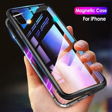 Магнитная адсорбции Металл флип телефонные чехлы для iPhone X XS XR XS MAX 7 8 плюс прозрачная задняя закаленное стекло ударопрочный чехол capinhas
