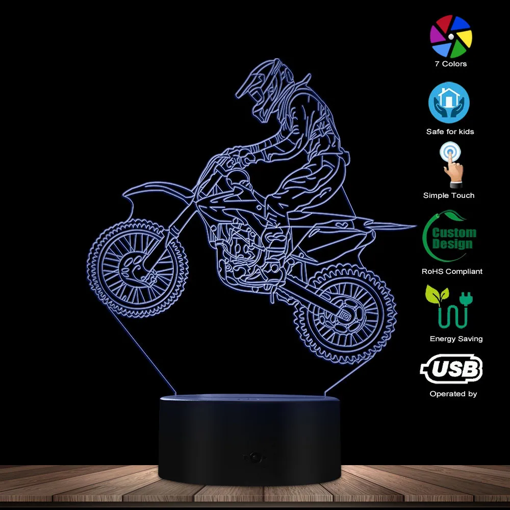 Dirt Bike 3D подсвечиваемая настольная лампа для мотокросса Современная Иллюзия ночные огни подарок для фристайла мотокросса байкеров
