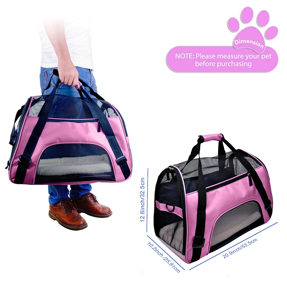 Pet Cat Carrier Backpack Messenger Carrier Bag Outgoing Travel Packets Breathable Pet Handbag for Small Dog Pink Medium 47x24.5x33cm