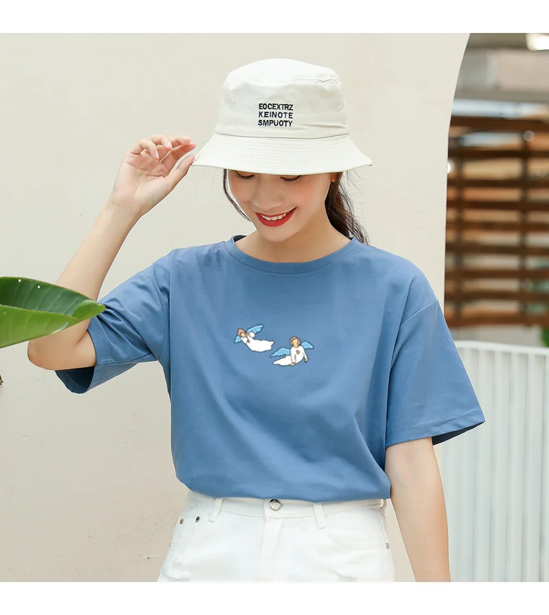 Kawaii Angel Print Women T Shirt Casual Funny Cute Tops Streetwear Hipster Tumblr Female Harajuku Cotton T-Shirts Camiseta Mujer (2)