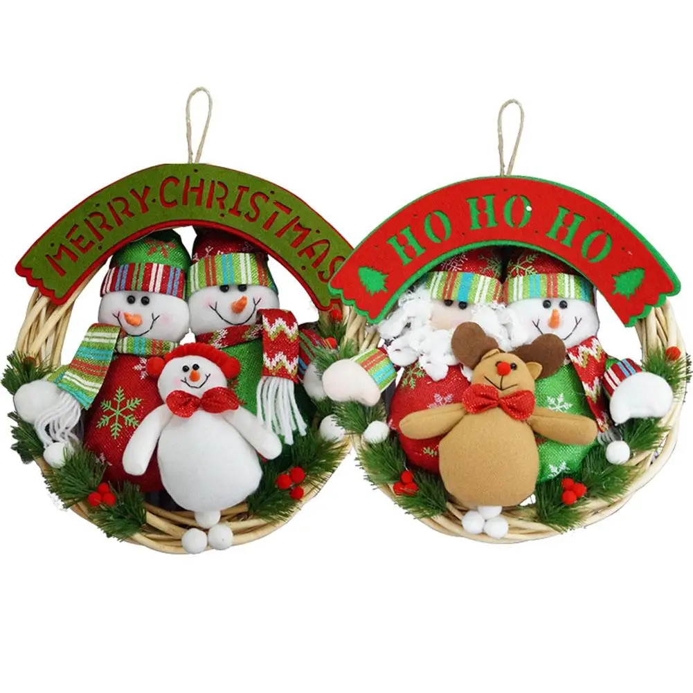 

Christmas Decoration Santa Snowman Rattan Wreath Wall Window Door Hanging Pendant Christmas Tree Decorations Supplies