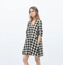 Nice Fashion Summer Plaid Blouse Women Blouses V-neck Pockets Three Quarter Sleeve Casual Shirt Tops blusasBE58
