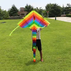Новый и высокое качество открытый красочные печатные Треугольники длинный хвост Летающий змей смешные детские игрушки
