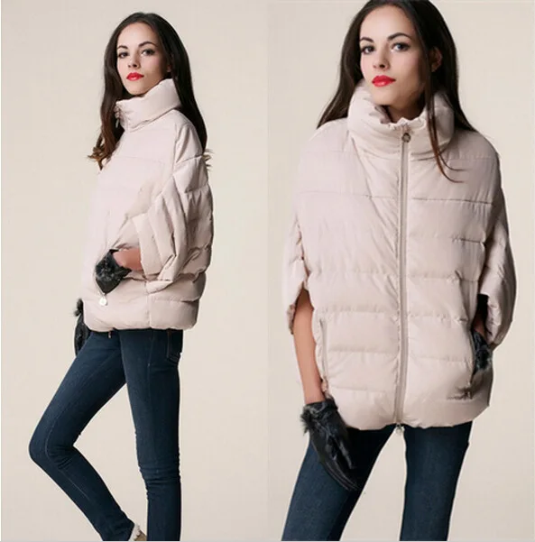 

New Winter Down Parkas Short Design Bat Sleeve Women Jacket Fashion Thicken Warm Coat Female Clothing Parka Casual Overcoat 128